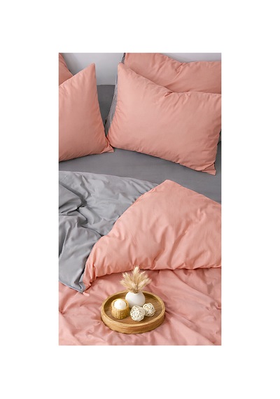 Somon & Gri Tek Kişilik Nevresim Takımı Modern Seri Somon-gri
