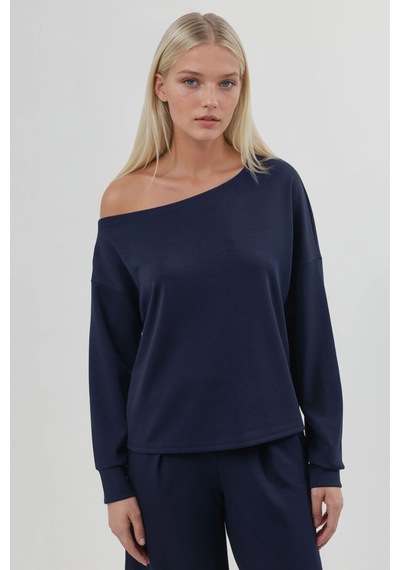 Hiccup Busem Asimetrik Yakalı Rahat Kesim Sweatshirt Lacivert