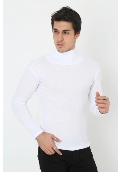 Barlashive Erkek Fitilli Kaşkorse Kumaş Boğazlı Full Likralı Slimfit Body - Beyaz Çok Renkli