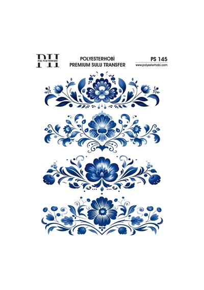 Polyesterhobi Premium Sulu Transfer 25x35 Cm Bluee Blanc Çiçek Desenli Ps 145