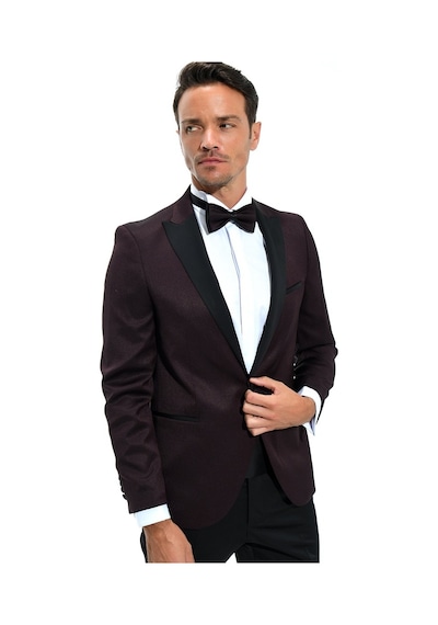 Morven Erkek Koyu Bordo Modena Slimfit Jakarlı Smokin Koyu Bordo