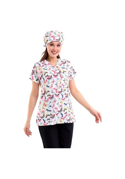 Yarasa Kol Dijital Unisex Desenli Üst - 6527 Beyaz Kelebek