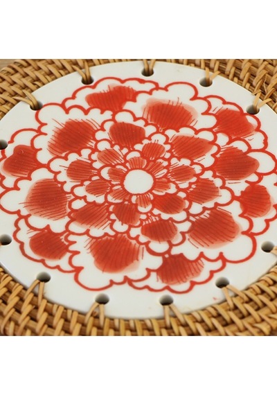 Rattan Çerçeveli 16 Cm. Kırmızı Bulut Desenli Dekoratif Obje Diğer