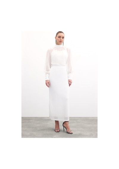 Sateen Payet Detaylı Bluz - Ekru-135856 Ekru