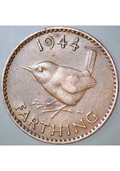 Birleşik Krallık Farthıng 1944 Çeyrek Penny . 6. George- Iı. Dünya Savaşı Dönemi. Çalıkuşu 20 Mm