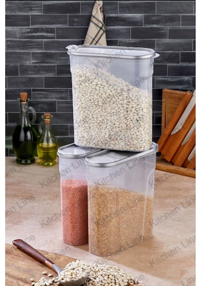 Erzak Bakliyat Kiler Saklama Kabı 3lü, 4lt Renkli