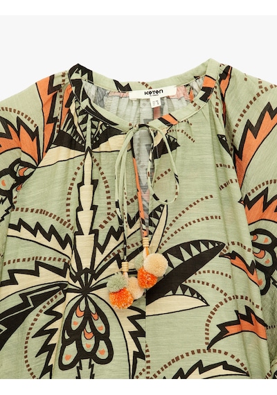 Koton Viskon Bağcıklı Yuvarlak Yaka Karpuz Kollu Floral Oversize Bluz Yeşil Desenli 6sak60215ew Koton Viskon Bağcıklı Yuvarlak Yaka Karpuz Kollu Floral Oversize Bluz Yeşil Desenli 6sak60215ew