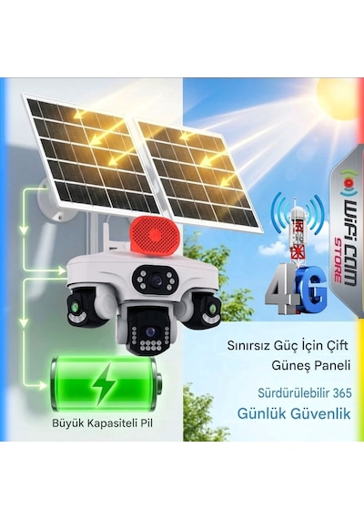 Tüm Lenslerde Hareket Algılama 4 Kameralı 4g Solar Kamera Aov 7/24 Kayıt
