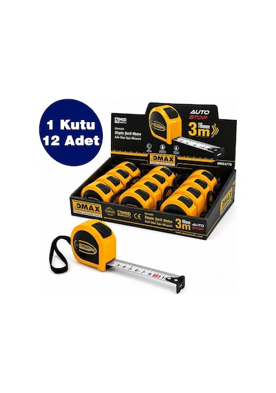 Dmax Prof Stoplu Şerit Metre 3mt 16mm, 12 Adet, 1 Koli Standart