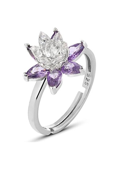 Zanaatsilver 925 Ayar Gümüş Ametist Taşlı Lotus Nilüfer Çiçeği Yüzük