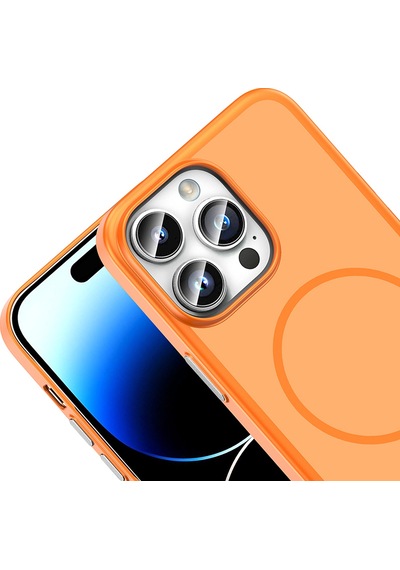 iPhone Uyumlu 14 Pro Max Kılıf Magsafe Şarj Özellikli Ultra İnce Mat Soft Lora Pc Kapak Turuncu