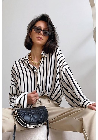 Madmext Mad Girls Beyaz Çizgili Gömlek Mg1383-beyaz Beyaz