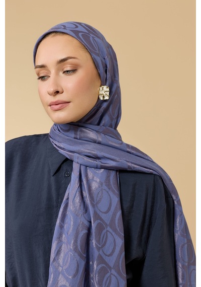 İmannooor Dama Desen İndigo Naia Pamuk Şal 70x200