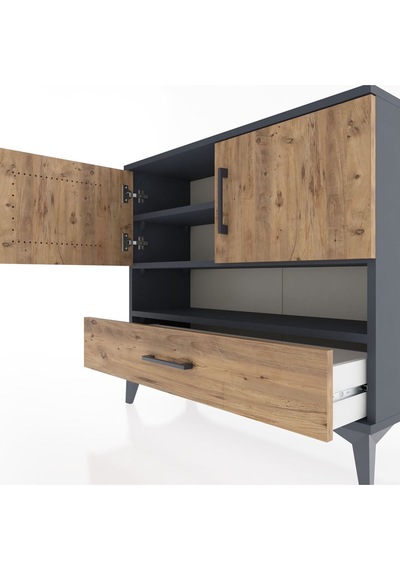 Arges Şifonyer 3 Raflı Tek Çekmeceli 2 Kapaklı 88x30x80 Antrasit-çam Antrasit