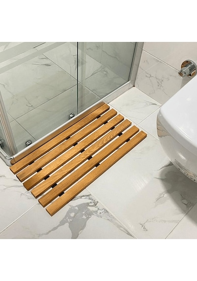 Reyo Ahşap İpli Banyo Paspası, Bahçe Balkon Paspası 40x50cm Kahverengi
