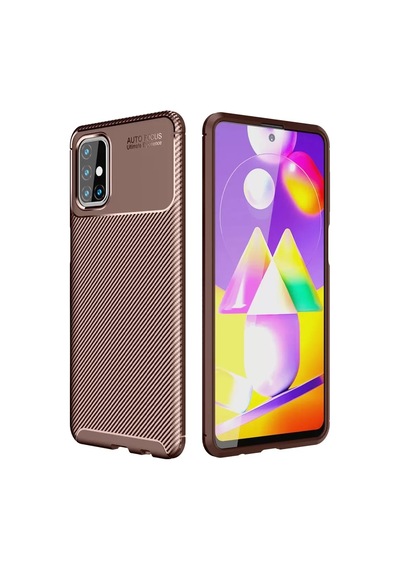 Newface Samsung Galaxy M31s Kılıf Auto Focus Karbon Kapak - Kahverengi