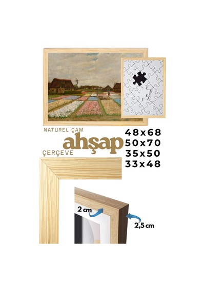 Ahşap-48x68 Ahşap Çerçeve 2cm En, 2,5cm Derinlik Puzzle Fotoğraf Poster Resim Çerçevesi Naturel Çam