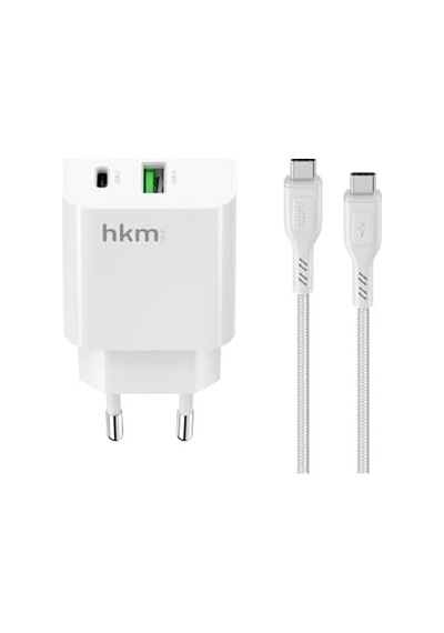 Bolt Duo 20w Usb-a Ve Type-c Çift Portlu Hızlı Şarj Aleti, Type-c Kablo Ve Adaptör Seti, Beyaz