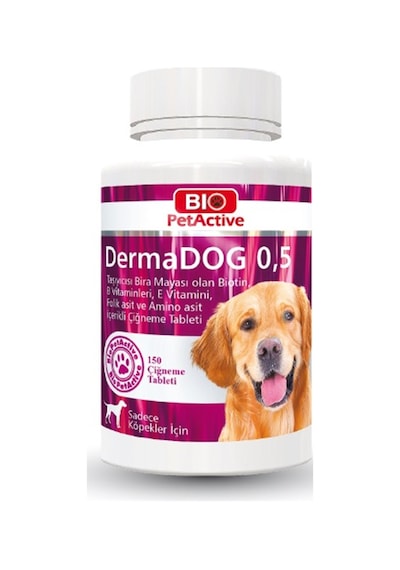 Bio Petactive Dermadog 0.5 Probiotik Bira Mayalı Sarımsaklı Orta ve Küçük Irk Köpek Vitamini Tablet 150'li 75 G