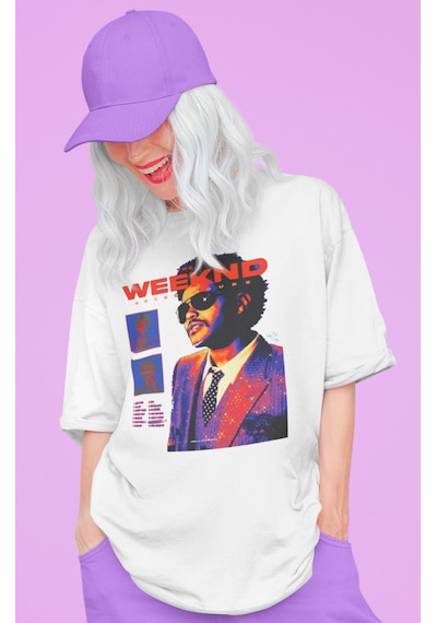 The Weeknd After Hours Rapper Baskılı Unisex Oversize Şarkıcı Tiş Beyaz