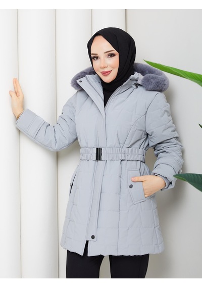 Eslemnur Nova Kumaş Şişme Mont 85cm Gri