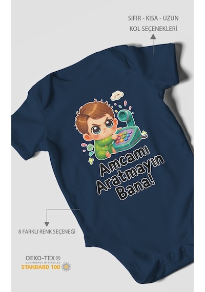 Morivokids Amcamı Aratmayın Bana Kısa Kollu Bebek Body %100 Pamuk Lacivert