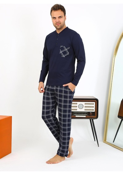 Akbeniz Erkek Uzun Kol Penye Lacivert Pijama Takımı 6861 Lacivert