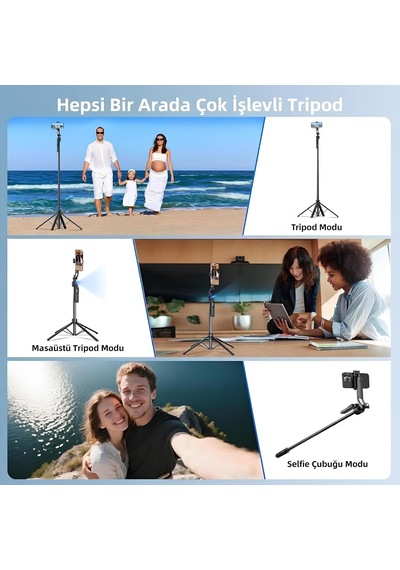 Profesyonel Tripod Ve Selfie Çubuğu, 360 Yapay Zeka Yüz Takibi, Aı Hareketle Komut, 1/4 Vidalı, Canlı Yayın, Vlog, Fotoğraf, Uzaktan Kumandalı,160cm C17