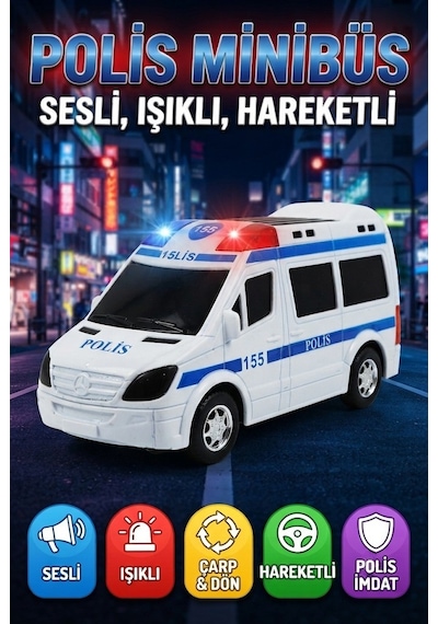 Işıklı Ve Sesli Çarp-dön Fonksiyonlu Polis Acil Kurtarma Aracı Eğitici Ve Eğlenceli Oyuncak Araba Çok Renkli