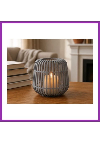 Bezos 3d Baskı Modern Kafes Tasarımlı Dekoratif Mumluk - Tealight Mumluk, Masaüstü Ev Ve Ofis Dekoru-gri Bty