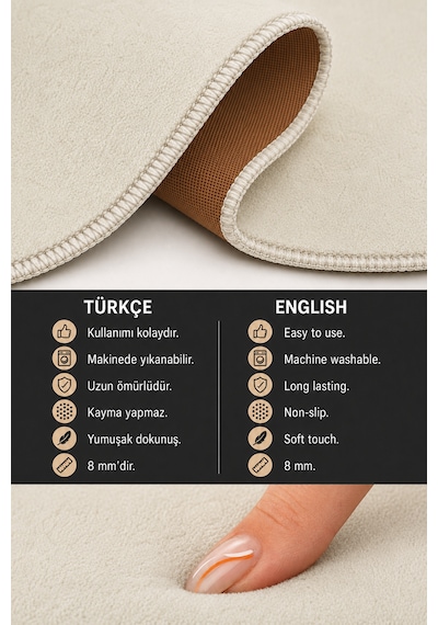 2 Li Banyo Paspası Halısı Seti Kaymaz Tabanlı Yıkanabilir Klozet Takımı Krem