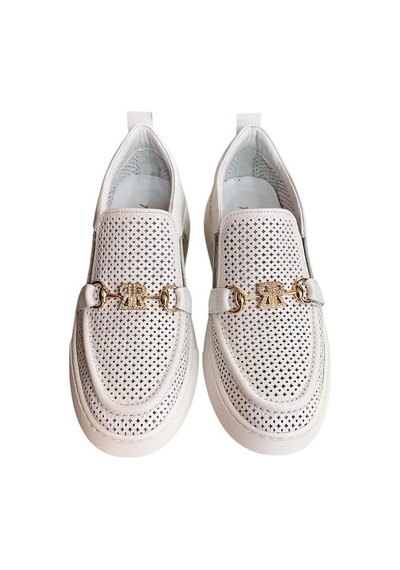 Beyaz Hakiki Deri Taşlı Toka Detaylı Ultra Hafif Sneaker Beyaz