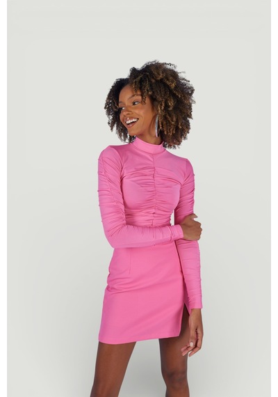 Holly Lolly Drape Detaylı Yarım Balıkçı Draped Bluz Pembe