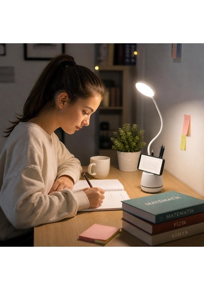Masa Lambası Şarjlı Dokunmatik 24 Led'li, 3 Renk Modlu Ayarlanabilir Işık, Usb Şarjlı, Esnek Gövde, Modern Masa Çok Renkli