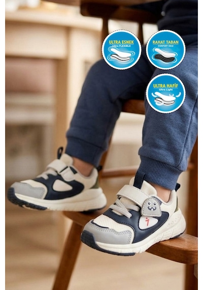 Cool Lacivert Cırtlı Desenli Anatomik Bebek Spor Ayakkabı Sneaker Dorian İa