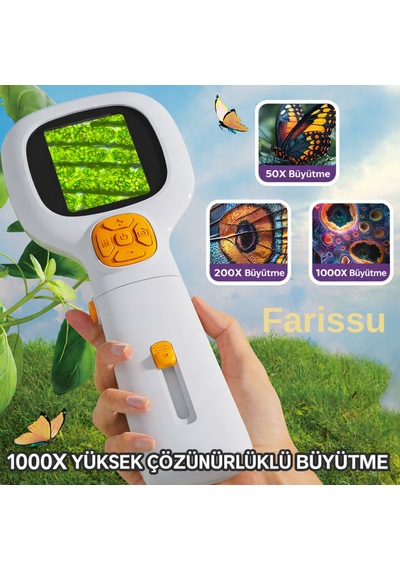 Çocuklar İçin Dijital Mikroskop 1000x Hd Ekranlı, Led Işıklı, Type-c Şarjlı Eğitim Seti