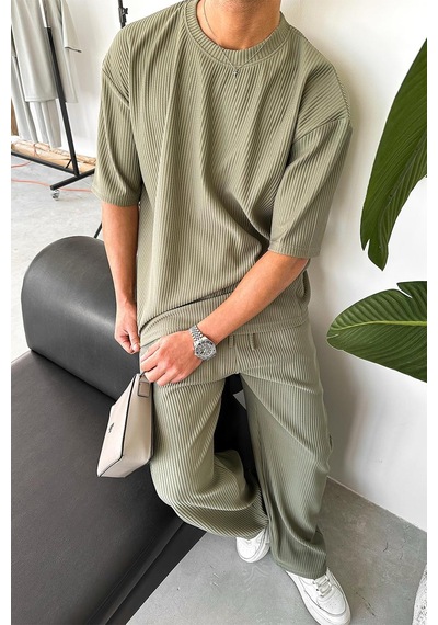 Haki Fitilli Oversize Tişört Haki