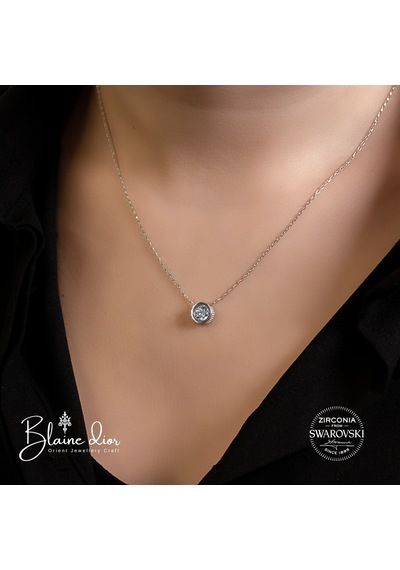 Swarovski Tek Taş Yuvarlak Detaylı 925 Ayar Gerçek Gümüş Kadın Kolye