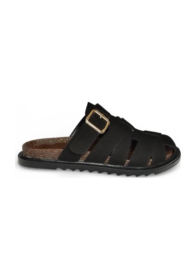 Fox Shoes Y250506002 Siyah Süet Önü Kapalı Kadın Terlik Siyah