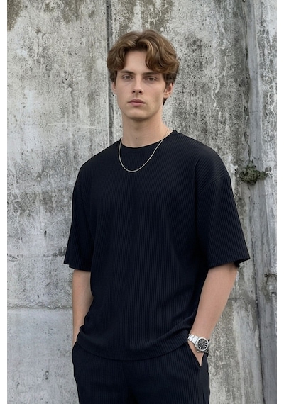 Fitilli Oversize Tişört Siyah
