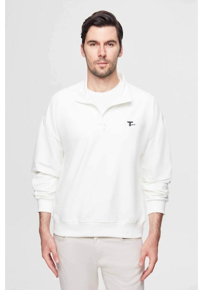 D's Damat Oversize Ekru Düz Yarım Fermuarlı Pamuklu Mevsimlik Sweatshirt 2ECE25ORT2796 Ekru
