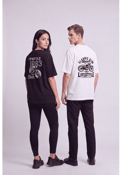 Black Nova Oversize Baskılı Unisex %100 Pamuk T-shirt Old Classic Siyah