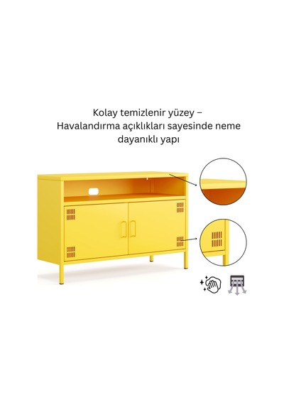 Pera Tv Ünitesi, Tv Dolabı,2 Kapaklı, Açık Raflı 100,50 X 40 X 64,50 Cm Ral 1018 Sarı Pera Tv Ünitesi, Tv Dolabı,2 Kapaklı, Açık Raflı 100,50 X 40 X 64,50 Cm Ral 1018 Sarı