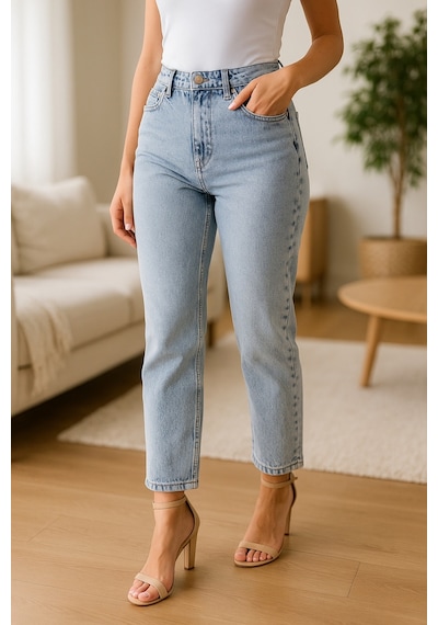 Cedy Denim Kadın Yüksek Bel Soho Boyfriend Jean C599 Beyaz