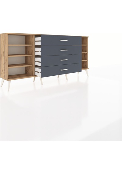 Arges Konsol 6 Raflı 4 Çekmeceli 176x30x83 Çam-çam/antrasit Çam/antrasit Arges Konsol 6 Raflı 4 Çekmeceli 176x30x83 Çam-çam/antrasit Çam/antrasit
