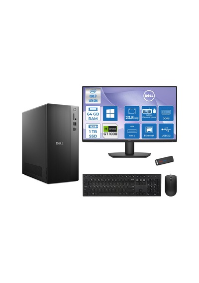 Dell Tower Essential QVT1260 BTO-01400721P23 i7-14700 64 GB 1 TB SSD GT1030 23.8" W11P Masaüstü Bilgisayar + USB Bellek