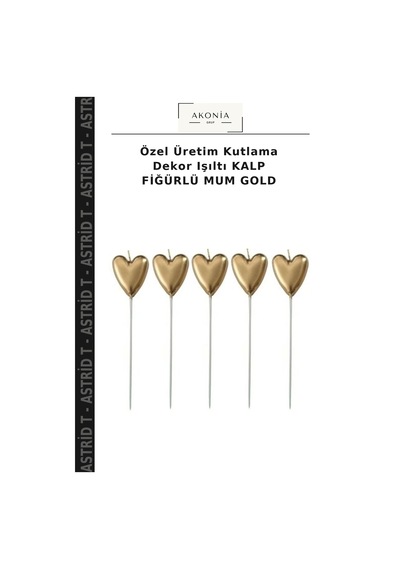 Özel Üretim Kutlama Dekor Işıltı Kalp Fiğürlü Mum Gold