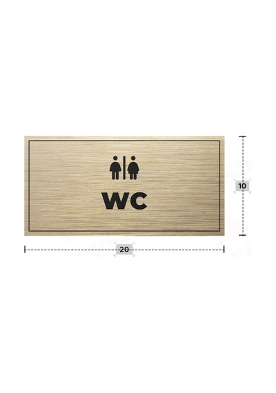 Wc Yazılı - Metal - Gold Renk - Kapı İsimliği - 20x10 Cm