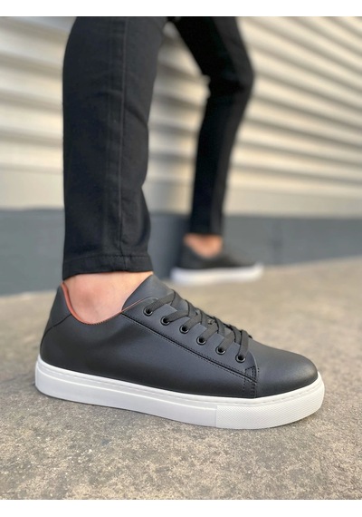 Jy122 Mode Bağcıklı Cilt Erkek Günlük Sneaker Ayakkabı Cbt - Siyah Siyah