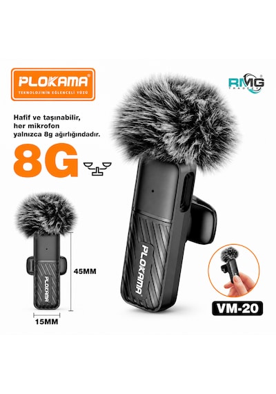 Vm-20 Kablosuz Yaka Mikrofonu 2.4g Bağlantı 25m Çekim Mesafe İçerik Üreticileri Mobil Video Ve Canlı Yayın İçin